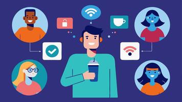 These descriptions provide a variety of scenarios showcasing people utilizing voice assistants to enhance their daily tasks demonstrating accessibility and convenience.. vector