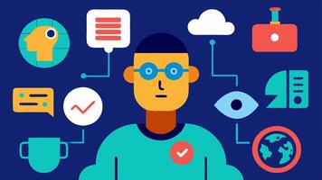 These illustrations can represent a variety of applications that harness AI technology to foster accessibility and inclusion in the digital realm for individuals with disabilities.. vector