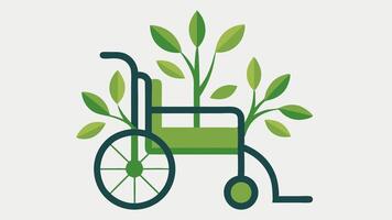 NatureInspired Wheelchair A wheelchair with a frame shaped like tree branches featuring leaf motifs on the seat and backrest designed for outdoor enthusiasts.. vector