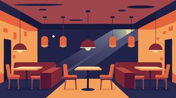 SensoryFriendly Environment The interior of a restaurant designed with soft lighting and soundabsorbing materials creating a comfortable atmosphere for all diners.. vector