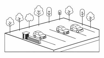 Parking Lot with Trees A line drawing of a parking lot that includes a row of accessible parking spaces with trees or landscaping to enhance the environment.. vector