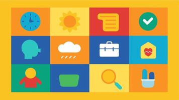 Visual Schedule A bright accessible visual schedule on a wall featuring icons for daily activities helping neurodivergent children understand their routines.. vector