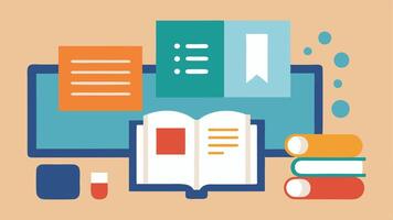 Study Materials with Accessibility Symbols An open book alongside visually accessible tools like a screen reader Braille textbook and visual aids highlighting a commitment to. vector