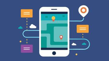 Interactive Wayfinding App A smartphone displaying an interactive wayfinding app with options for audio instructions text enlargement and route highlighting.. vector