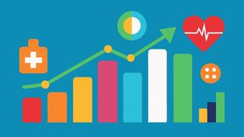 Graphical Health Trends A graph displaying upward trends in physical activity medication adherence and other health metrics over time illustrated with bright colors.. vector