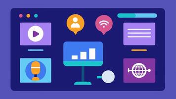 UserFriendly Interfaces A digital interface for editing displaying large easytoread icons and voice command features designed for accessibility in digital media production.. vector