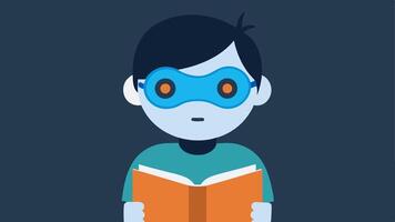 Reading in Focus A child with a bionic eye reading a book their vision enhanced with glowing text and highlighted passages to aid comprehension.. vector