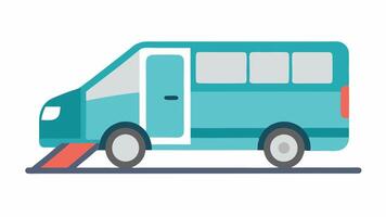 Ramp Accessibility A side view of a van with a folded ramp extending from the rear indicating easy access for wheelchair users.. vector