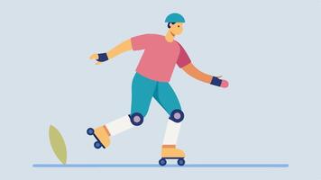 Roller Skating A person with a prosthetic leg enjoys roller skating at a skate park gliding effortlessly on smooth pavement. They wear a protective helmet and knee pads exuding joy. vector
