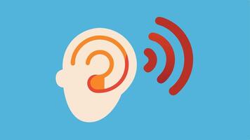 Hearing Aid Ears Two ears one with a small hearing aid device illustrating sound waves entering the ear to depict enhanced hearing capabilities.. vector