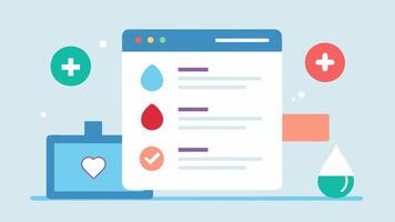 Symptom Tracking Input A simple interface where a user can input their symptoms with checkboxes and dropdown menus designed for easy reporting of health changes.. vector