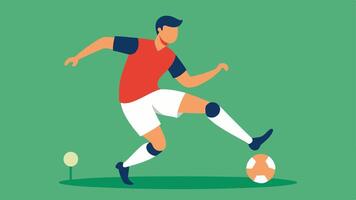 Playing Soccer An action shot of a player kicking a soccer ball with a prosthetic leg on a lively grassy field demonstrating teamwork and athletic spirit.. vector