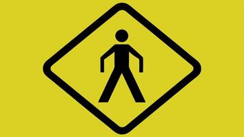 Pedestrian Crossing Sign A bright yellow diamondshaped sign depicting a large figure of a walking person with the text CROSSING AHEAD below in easily readable font.. vector
