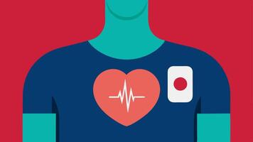 Heartbeat Sensor on Chest An illustration showing a patchstyle heart rate sensor adhered to a persons chest with a digital display indicating heart health data.. vector