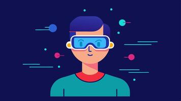 Smart Glasses for Enhanced Vision A person wearing smart glasses that highlight important information from their surroundings like signs or obstacles while an AI interface provides. vector