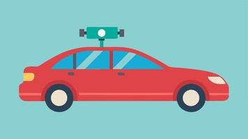 Vehicle with Modified Mirrors A side view of a sedan equipped with extended side mirrors and camera monitors enhancing visibility for drivers with limited neck movement.. vector