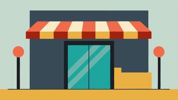 Storefront Entry An illustration of a retail store with wide automatic glass doors inviting entrance ramp and a colorful awning for shade showcasing an accessible layout.. vector