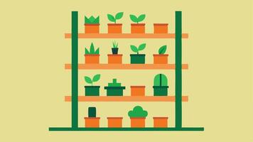 Vertical Garden A vertical garden with shelves where a senior can easily reach and care for their plants without having to bend down promoting accessibility.. vector