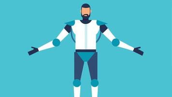 Standing Tall An individual wearing a sleek upperbody exoskeleton standing confidently with the robotic arms extended to showcase enhanced posture and strength.. vector