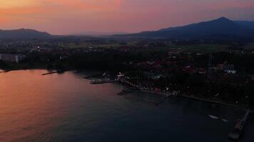 Aerial view of tropical beach and island, anyer beach west java, indonesia video