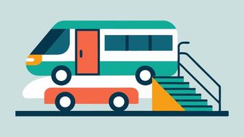 Transportation Accessibility A shuttle or transportation service illustration with ramps and accessible seating symbolizing inclusive transportation for guests.. vector