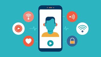 Personalized Hearing Profiles An illustration showing a smartphone app displaying different hearing profiles that adjust settings based on various environments such as quiet noisy. vector