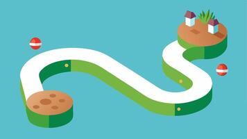 Sensory Pathway A winding pathway made from different materials like grass wood and rubber. Feet stepping onto the different surfaces illustrating the tactile experience.. vector
