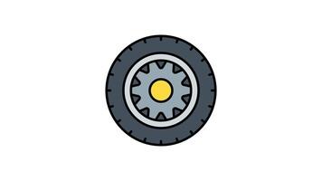 Animated black tire with gray rim and yellow center suitable for automotive and transportation themed designs and projects video