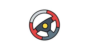 Steering wheel animation with red rim, yellow center, and black spokes. Suitable for car interior designs, automotive websites, and race themed graphics video