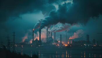 Poor city air quality, pollution, CO2 harmful emissions, smog concept with copy space photo