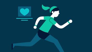 Profile View of a Runner A side view of a person jogging wearing a sleek wristband with a glowing screen displaying heart rate and steps taken.. vector