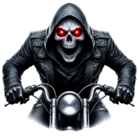 Realistic scary ghost red eye skull face bike riding can be used as a design resource for t-shirts halloween or black friday festival png