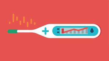 Smart Thermometer A digital thermometer displaying a numerical temperature reading and a graph representing fever trends over time with an animated warming icon.. vector