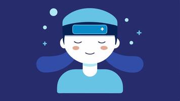 Sleep Tracking A person sleeping peacefully wearing a sleepmonitoring headband that displays a digital interface above them showing sleep stages and quality.. vector
