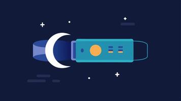 Sleep Tracker Display A closeup illustration of a wristband displaying sleep metrics like total sleep time deep sleep and REM cycles against a dark background representing night.. vector