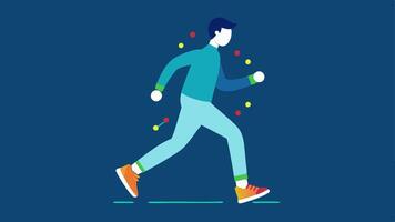 Training Mode A person wearing smart shoes in a jogging position with indicators on the shoe lighting up signaling a training mode for gait optimization.. vector