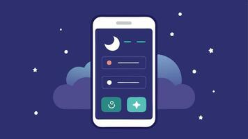 Sleep Environment App A mobile app interface showing options to set bedtime routines ambient sounds and light adjustments for optimal sleep conditions.. vector