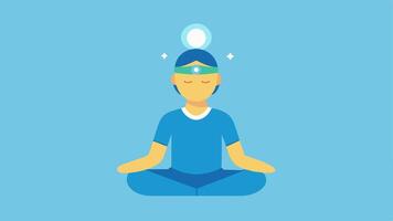 User in Focused Pose A profile illustration of a person in a meditative pose their headband glowing softly to suggest focused thought and memory enhancement.. vector