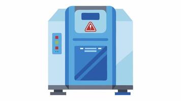 Safety Features A depiction of the cryotherapy machine with visible safety mechanisms such as an emergency stop button and transparent safety doors that ensure secure treatment.. vector