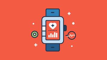 Wearable Device An illustration of a smarch displaying realtime health statistics like heartbeat glucose levels and reminders for medication or pressure checks.. vector