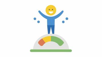 Progress Tracker The user stands on a scale with a translucent gauge visible in the air displaying weight loss progress as a percentage with a cheerful feedback emoji.. vector