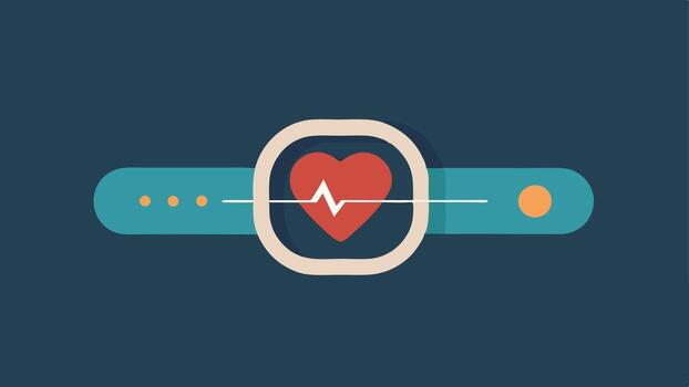 Wearable Device Closeup Closeup of a fitness tracker featuring a heart symbol with lines indicating continuous data flow and heartbeats.. vector