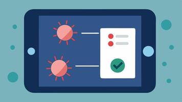 Results Visualization An image displaying a series of biomarker results with tick marks and levels shown on a tablet screen next to a chip.. vector