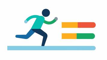 Stress Level Analysis A person running with a visual readout above their head showing stress levels changing dynamically as they exert themselves indicated by a color gradient.. vector