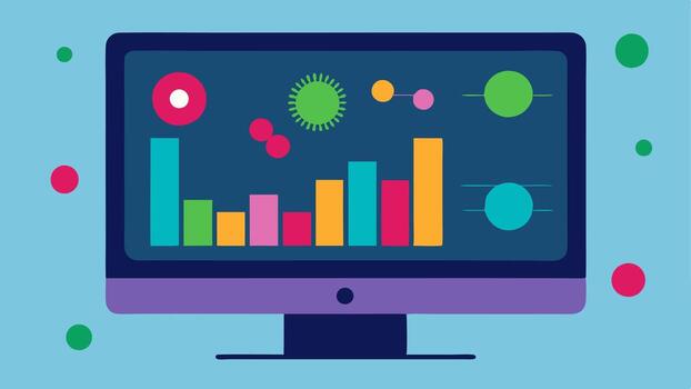 RealTime Analysis Display Closeup of a screen showcasing colorful graphs and highlighted anomalies in a sample symbolizing realtime disease detection.. vector