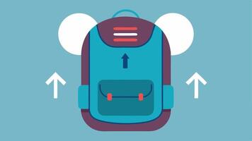 Smart Backpack with Climate Control A stylish backpack featuring external control buttons for adjusting the internal temperature depicted with a graphic of air circulation inside. vector