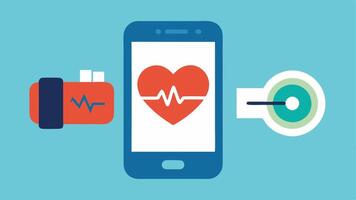 Wearable Heart Monitor A wristbandstyle heart monitor device with heart rate data being transmitted to a smartphone highlighting health tracking technology.. vector