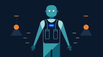 Scanning Process An illustration showing a person wearing a body scanner vest with a scanning beam illuminating their torso and graphic representations of body data appearing. vector