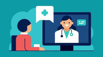 Telemedicine A doctor on a screen communicating with a patient from their home representing innovation in healthcare delivery through technology.. vector