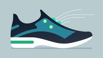 Shoe with Sensors A side view of a sleek sneaker design featuring visible sensors embedded in the sole indicating advanced technology for gait analysis.. vector